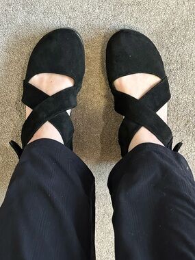 Corkys Case Closed Black Suede Fabric Crisscross Shoes 11